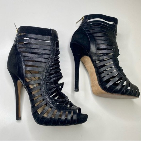 Jimmy Choo Black Leather Caged Heels - Picture 1 of 11
